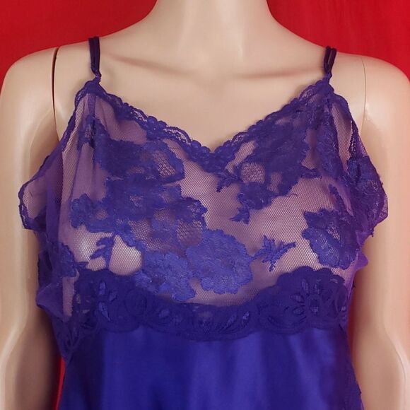 Victoria's Secret Gold Label Vintage 90s Lace Slip Mini Dress Purple Size Large - Picture 2 of 5